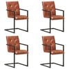 vidaXL Cadeiras de jantar cantilever 4 pcs couro genu&iacute;no castanho