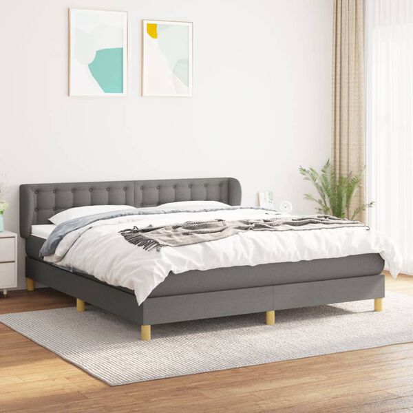 vidaXL Cama com molas/colch&atilde;o 180x200 cm tecido cinzento-escuro