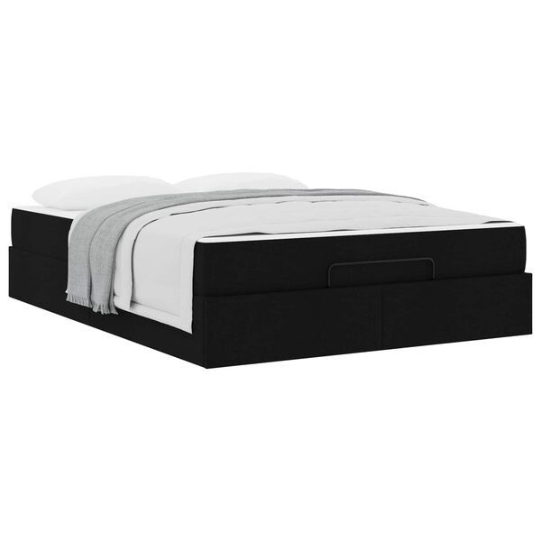 vidaXL Estrutura de cama com colch&atilde;o com colch&atilde;o 2 pcs Preto tecido