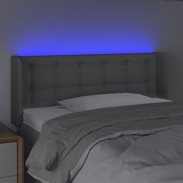 vidaXL Cabeceira de cama c/ luzes LED tecido 93x16x78/88cm cinza-claro