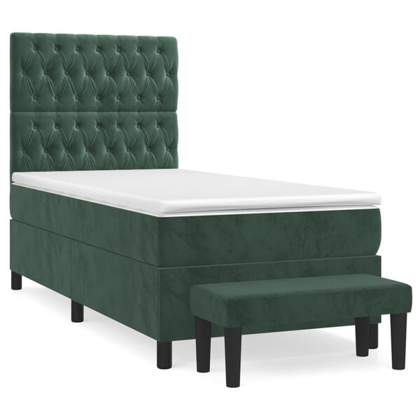 vidaXL Cama com molas/colch&atilde;o 90x190 cm veludo verde-escuro