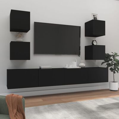 vidaXL Conjunto móveis de TV 6 pcs madeira processada preto
