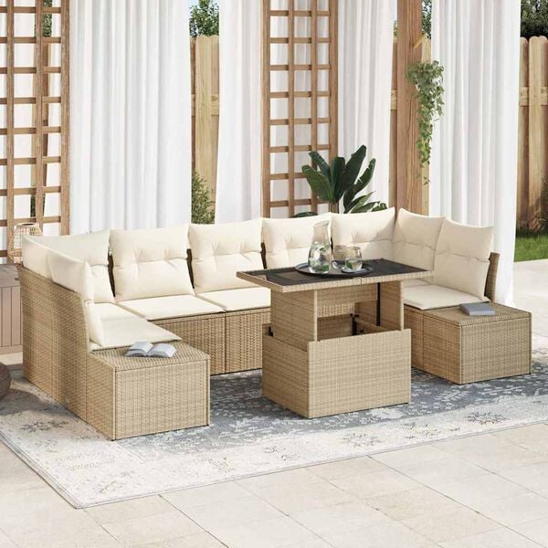 vidaXL Conjunto de Sof&aacute; de Jardim com almofada 8 pcs Bege e Creme