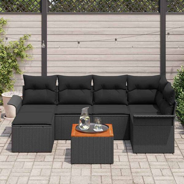 vidaXL Conjunto de Sof&aacute; de Jardim 7 pcs Preto vime PE