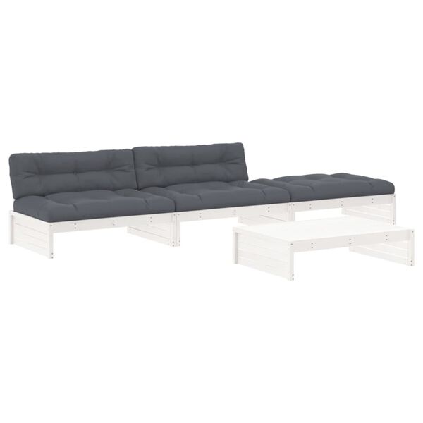 vidaXL 4pcs conjunto lounge jardim c/ almofadões madeira maciça branco