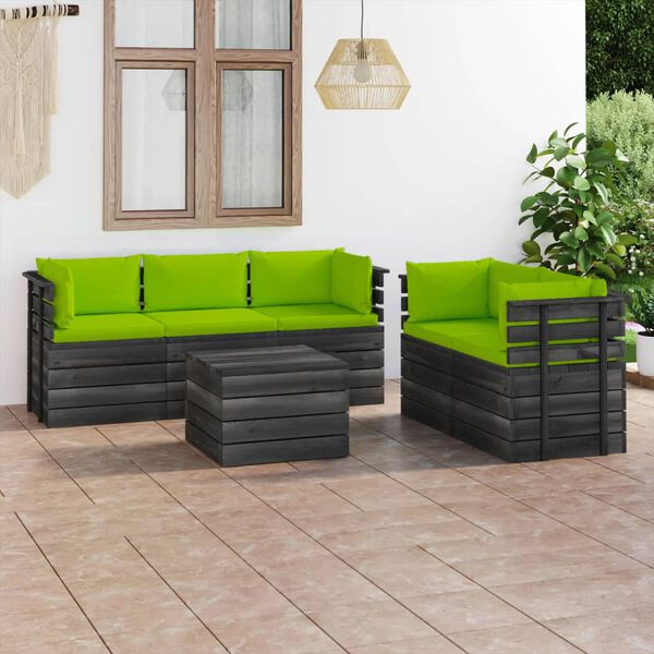 vidaXL 6 pcs conjunto lounge de paletes com almofad&otilde;es pinho maci&ccedil;o