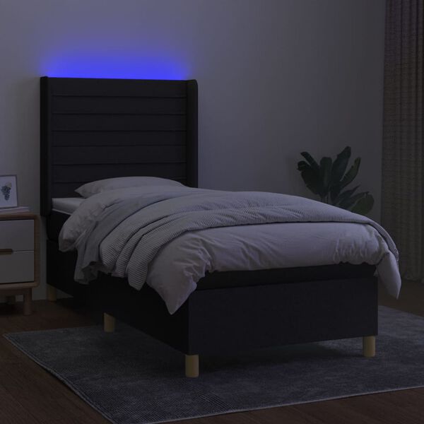 vidaXL Cama box spring c/ colch&atilde;o e LED 90x200 cm tecido preto