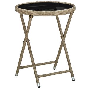 vidaXL Mesa de ch&aacute; 60 cm vime PE e vidro temperado bege