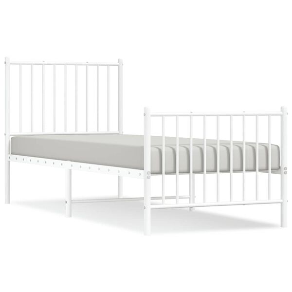 vidaXL Estrutura de cama com cabeceira e p&eacute;s 75x190 cm metal branco