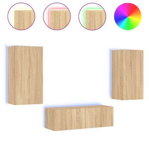 vidaXL 3 pcs m&oacute;veis de parede para TV com luzes LED carvalho sonoma