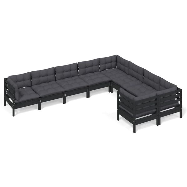 vidaXL 9 pcs conjunto lounge de jardim c/ almofad&otilde;es pinho preto