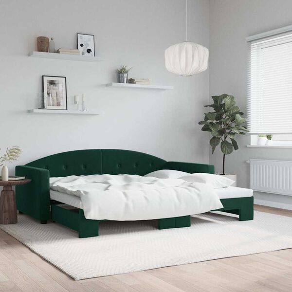 vidaXL Sof&aacute;-cama com gavet&atilde;o 90x200 cm veludo verde-escuro