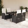 vidaXL 5 pcs conjunto de jantar p/ jardim c/ almofad&otilde;es vime PE preto