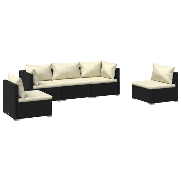 vidaXL 5 pcs conjunto lounge de jardim c/ almofad&otilde;es vime PE preto