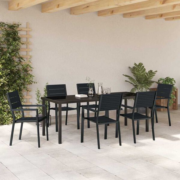 vidaXL Conjunto de Jantar para Jardim 7 pcs Preto A&ccedil;o revestido a p&oacute;