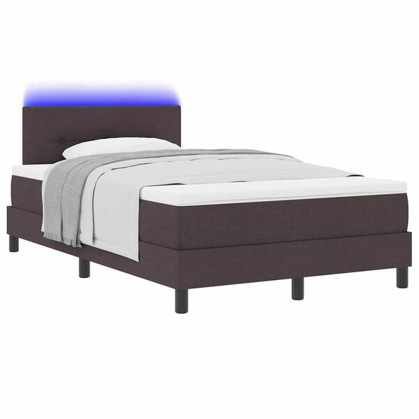 vidaXL Cama Box com colch&atilde;o com led Marrom Escuro 120 x 190 cm tecido
