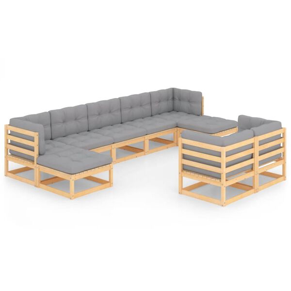 vidaXL 9 pcs conjunto lounge de jardim c/ almofad&otilde;es pinho maci&ccedil;o