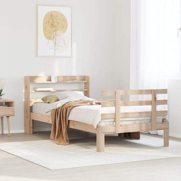 vidaXL Estrutura de cama com cabeceira 90x190 cm pinho maciço
