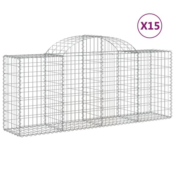 vidaXL Cestos gabião arqueados 15pcs 200x50x80/100cm ferro galvanizado