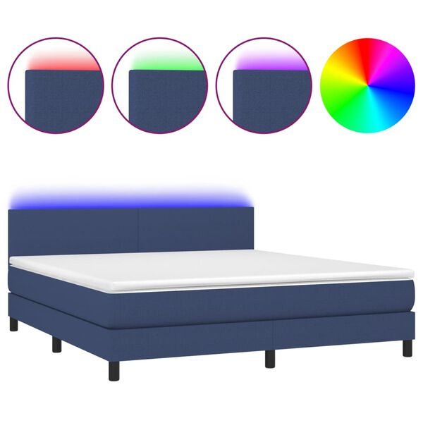 vidaXL Cama box spring c/ colch&atilde;o e LED 160x200 cm tecido azul