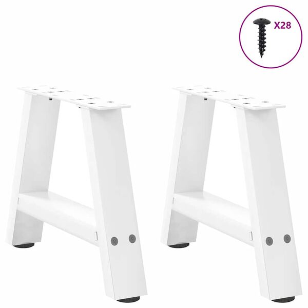 vidaXL P&eacute;s para mesa de centro em formato A, 2 pe&ccedil;as, branco, 50x(30-31) cm, a&ccedil;o