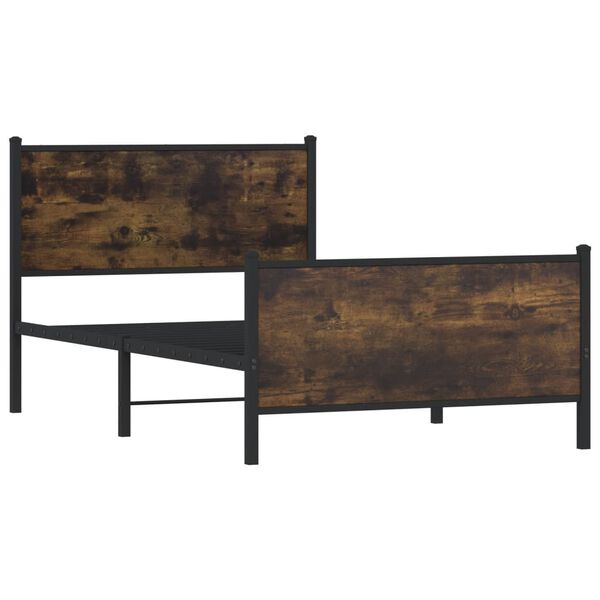 vidaXL Estrutura de cama sem colchão 100x200 cm metal carvalho fumado