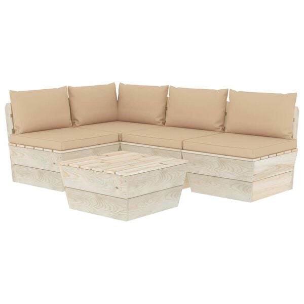 vidaXL 5 pcs conjunto lounge de paletes + almofad&otilde;es madeira de abeto