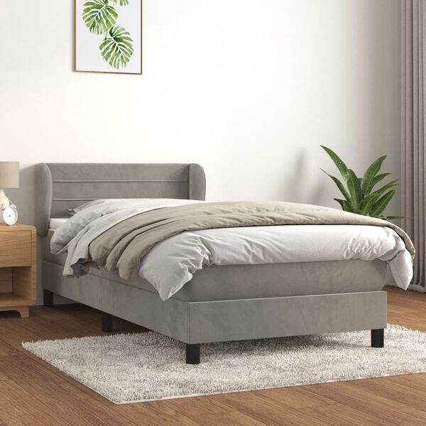 vidaXL Cama com molas/colch&atilde;o 90x200 cm veludo cinza-escuro