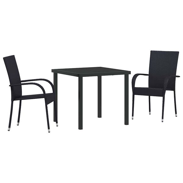 vidaXL Conjunto de Jantar para Jardim 3 pcs Preto A&ccedil;o revestido a p&oacute;