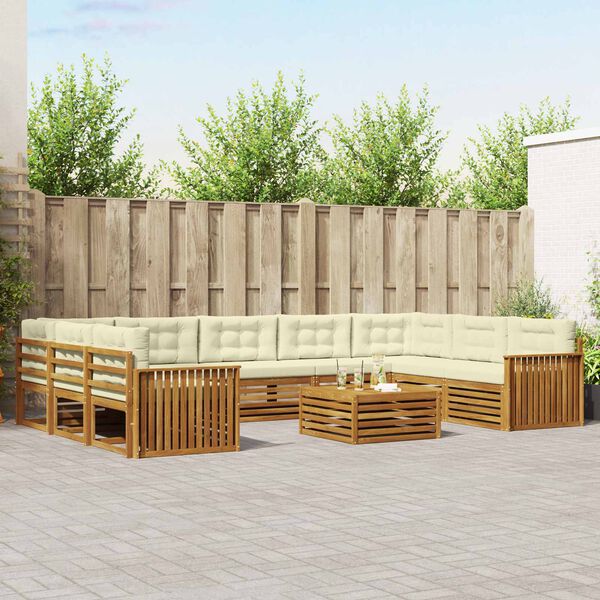 vidaXL Conjuntos de sof&aacute;s com almofada 10 pcs Natural e Creme