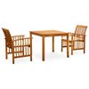 vidaXL 3 pcs conjunto de jantar p/ jardim c/ almofad&otilde;es ac&aacute;cia maci&ccedil;a