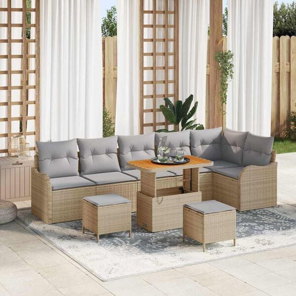 vidaXL Conjunto de Sof&aacute; de Jardim 9 pcs Bege e Cinza Claro