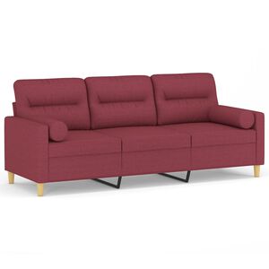 vidaXL Sof&aacute; 3 lug. + almofadas decorativas 180cm tecido vermelho tinto