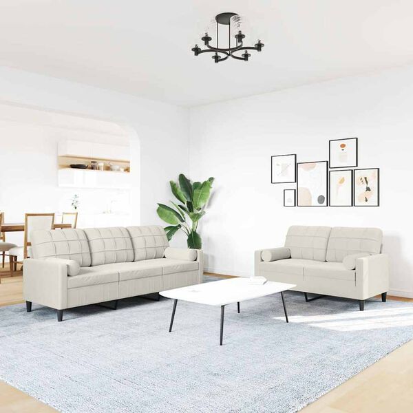 vidaXL 2 pcs conjunto de sof&aacute;s com almofad&otilde;es e rolos veludo creme