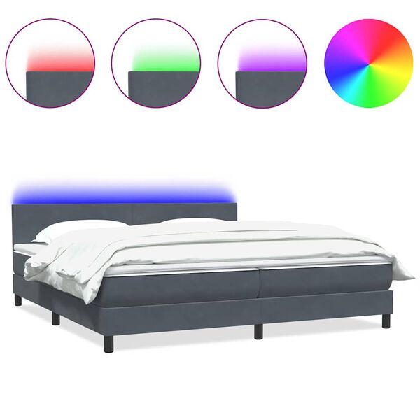 vidaXL Cama box spring c/ colch&atilde;o e LED 180x210 cm veludo cinzento-escuro