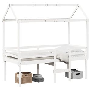 vidaXL Cama alta com telhado 90x200 cm pinho maci&ccedil;o branco