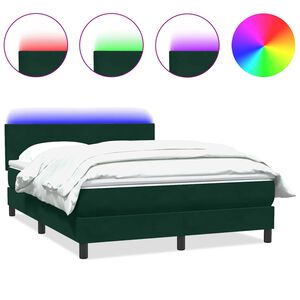 vidaXL Cama box spring c/ colch&atilde;o e LED 160x220 cm veludo verde-escuro