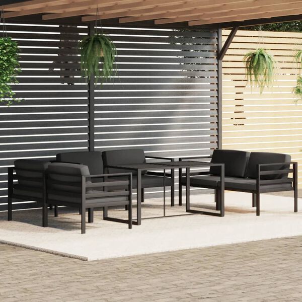 vidaXL 7 pcs conjunto lounge jardim com almofad&otilde;es alum&iacute;nio antracite