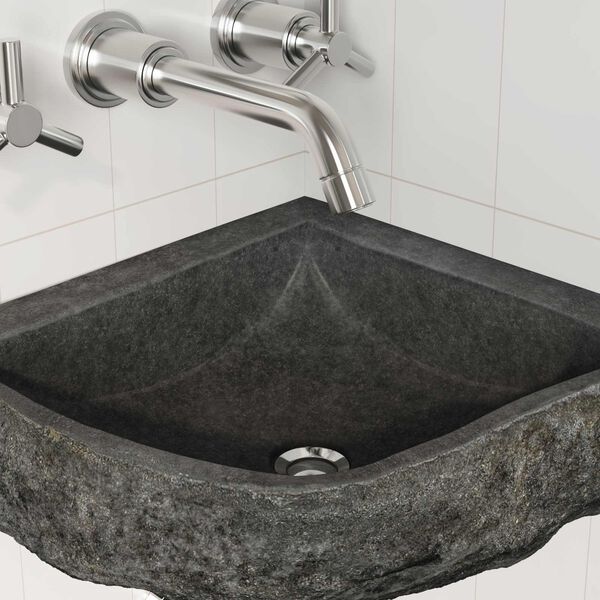 vidaXL Lavabo Cinzeto (30-37) x (30-37) x 12 cm Pedra de Rio