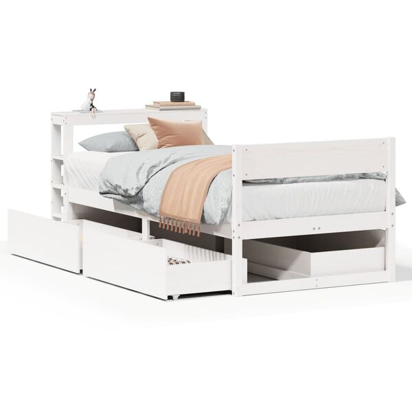 vidaXL Cama sem colch&atilde;o 75x190 cm madeira de pinho maci&ccedil;a branco