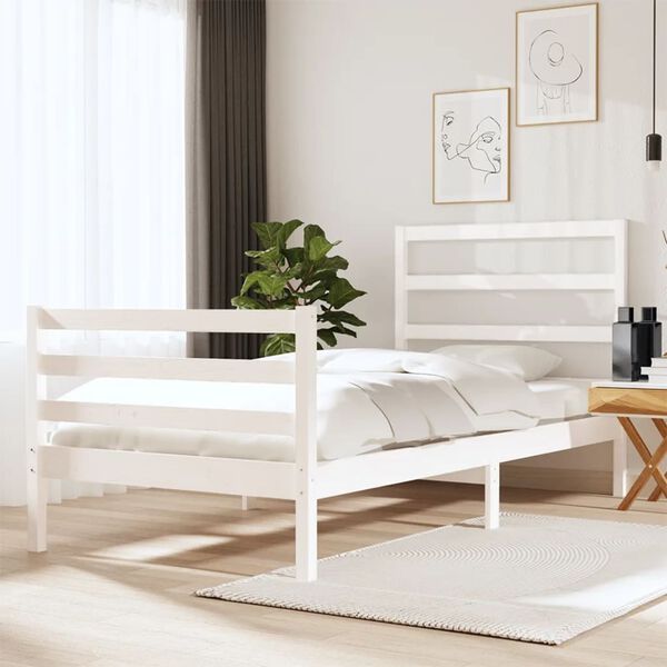 vidaXL Cama sem colch&atilde;o 75x190 cm madeira de pinho maci&ccedil;a branco