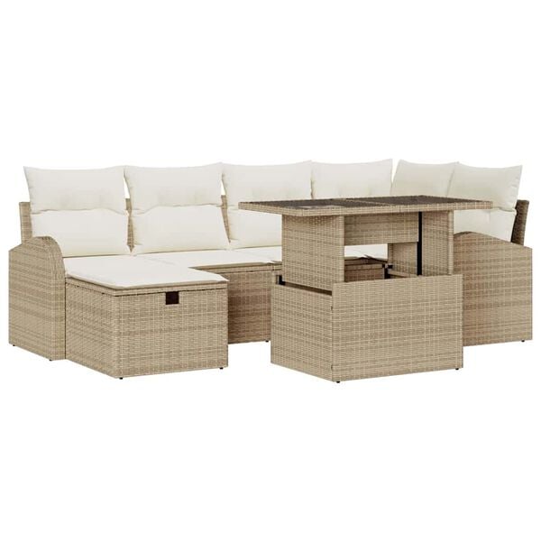 vidaXL Conjunto de Sof&aacute; de Jardim 7 pcs Bege Rattan Sint&eacute;tico
