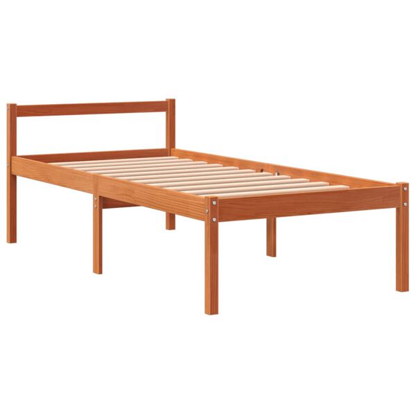 vidaXL Cama para idosos 75x190 cm madeira pinho maci&ccedil;a castanho cera