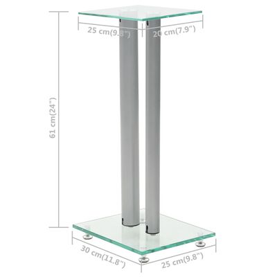 vidaXL Suportes colunas 2pcs vidro temperado design 2 pilares prateado