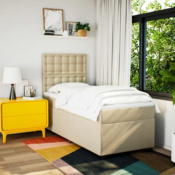 vidaXL Cama com molas/colch&atilde;o 90x190 cm tecido cor creme