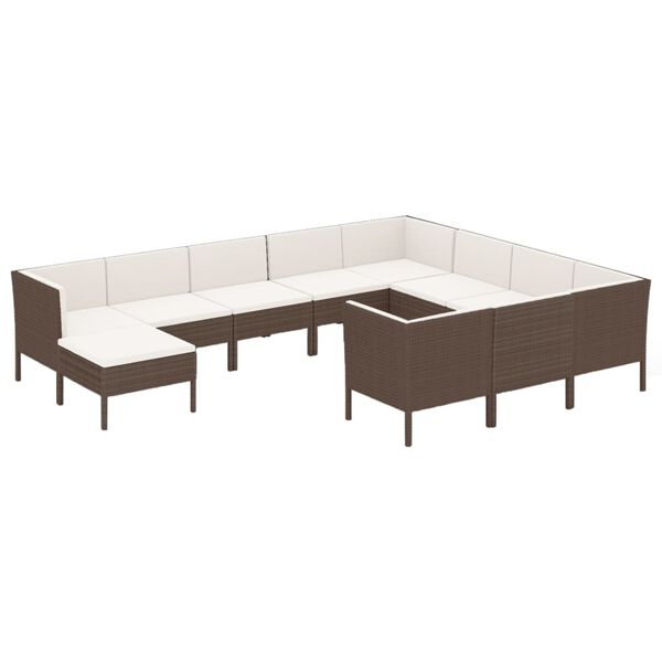vidaXL 11 pcs conjunto lounge jardim c/ almofad&otilde;es vime PE castanho