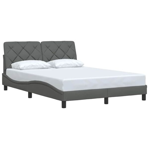 vidaXL Estrutura de cama sem colch&atilde;o 140x200 cm tecido cinzento-escuro