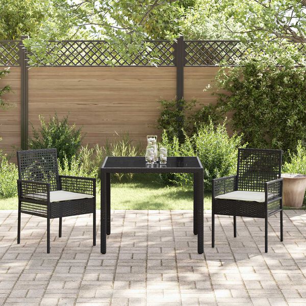 vidaXL Conjunto de Jantar para Jardim 3 pcs Preto vime PE
