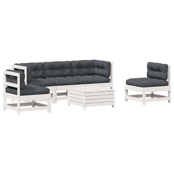 vidaXL 6 pcs conjunto lounge jardim c/ almofad&otilde;es pinho maci&ccedil;o branco