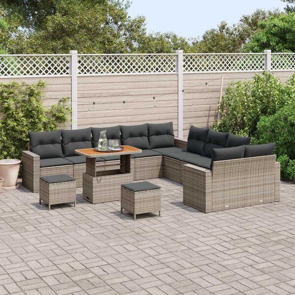 vidaXL Conjunto de Sof&aacute; de Jardim com almofada 17 pcs Cinzeto vime PE